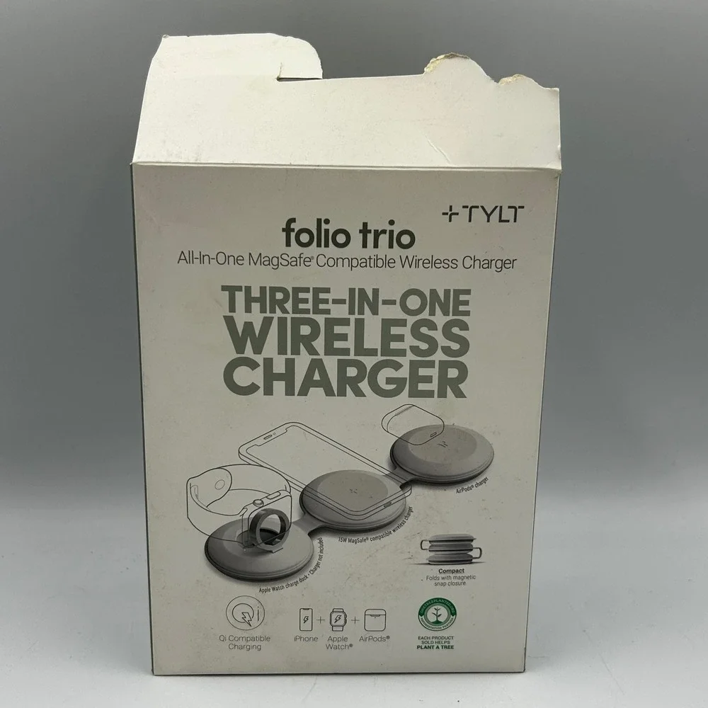 TYLT Folio Trio Wireless Charger White 3-in-1 MagSafe Travel